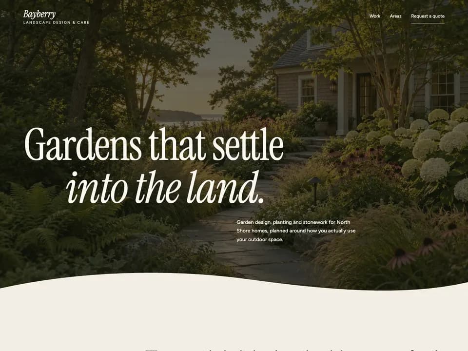 Desktop view of the Bayberry Landscape Studio demo website