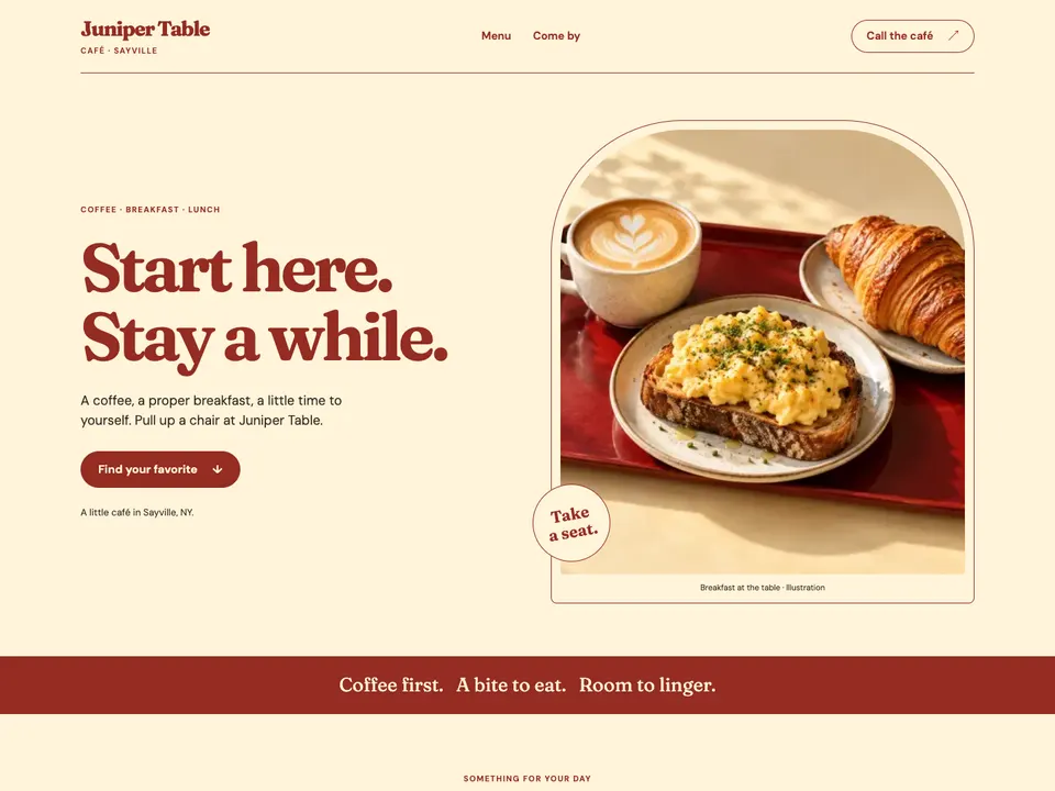 Desktop view of the Juniper Table Café demo website